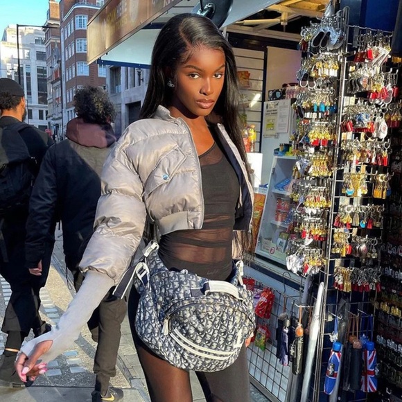 Cropped puffer jacket with long arm warmers. Gray - Picture 3 of 3